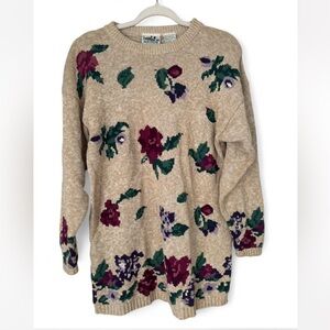 Northern Reflections Floral Knit Sweater - Cream and Burgundy